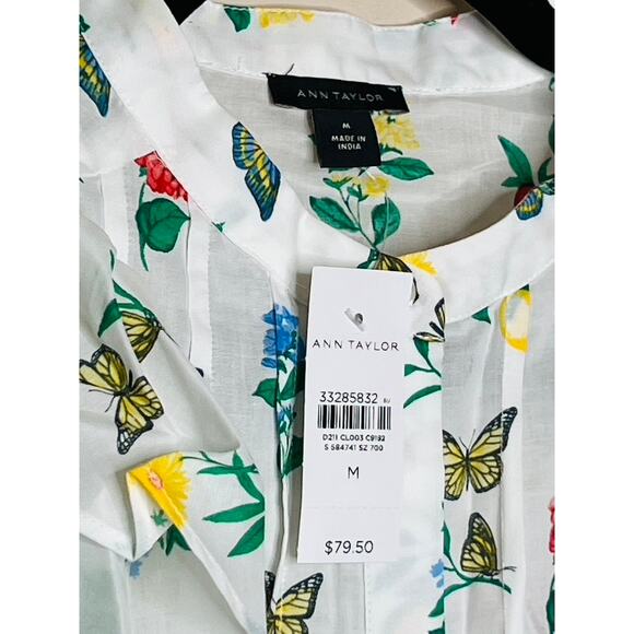NWT Ann Taylor Sleeveless Floral Butterfly Bird Blouse Size MEDIUM - Picture 2 of 7